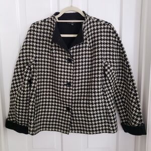 Talbots Womens Wool Blend Blazer Jacket MEDIUM PETITE Houndstooth Career Office